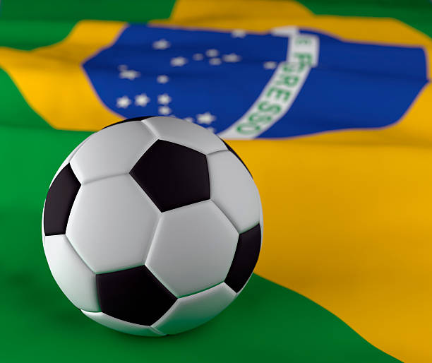 istock Soccer ball on Brazil corrugated flag 469927170