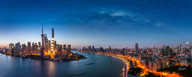 Panoramic skyline of Shanghai Shanghai Skyline Panoramic shanghai tower stock pictures, royalty-free photos & images