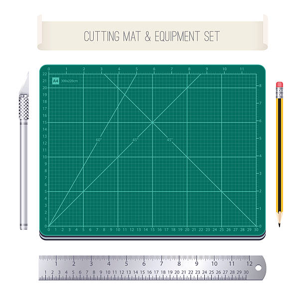 Tapete de corte e conjunto de equipamentos - ilustração de arte em vetor