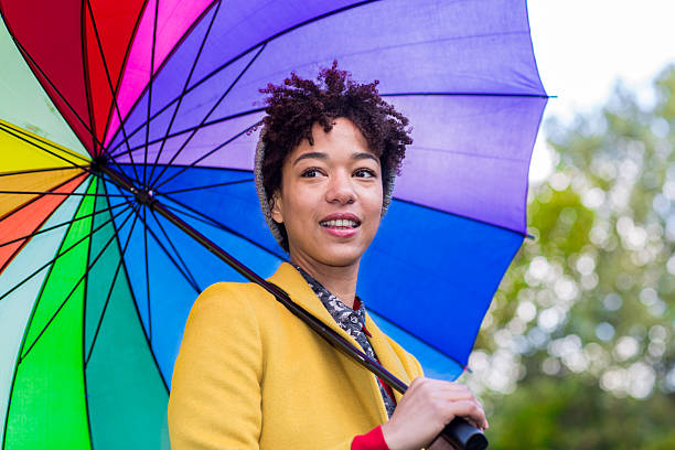 istock Woman with Rainbow Umbrella 469937147