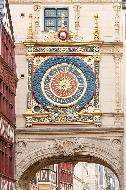 Big Clock Clock Tower Famous Gros Horloge street with astronomical clock tower, Rouen rue du gros horloge photos stock pictures, royalty-free photos & images
