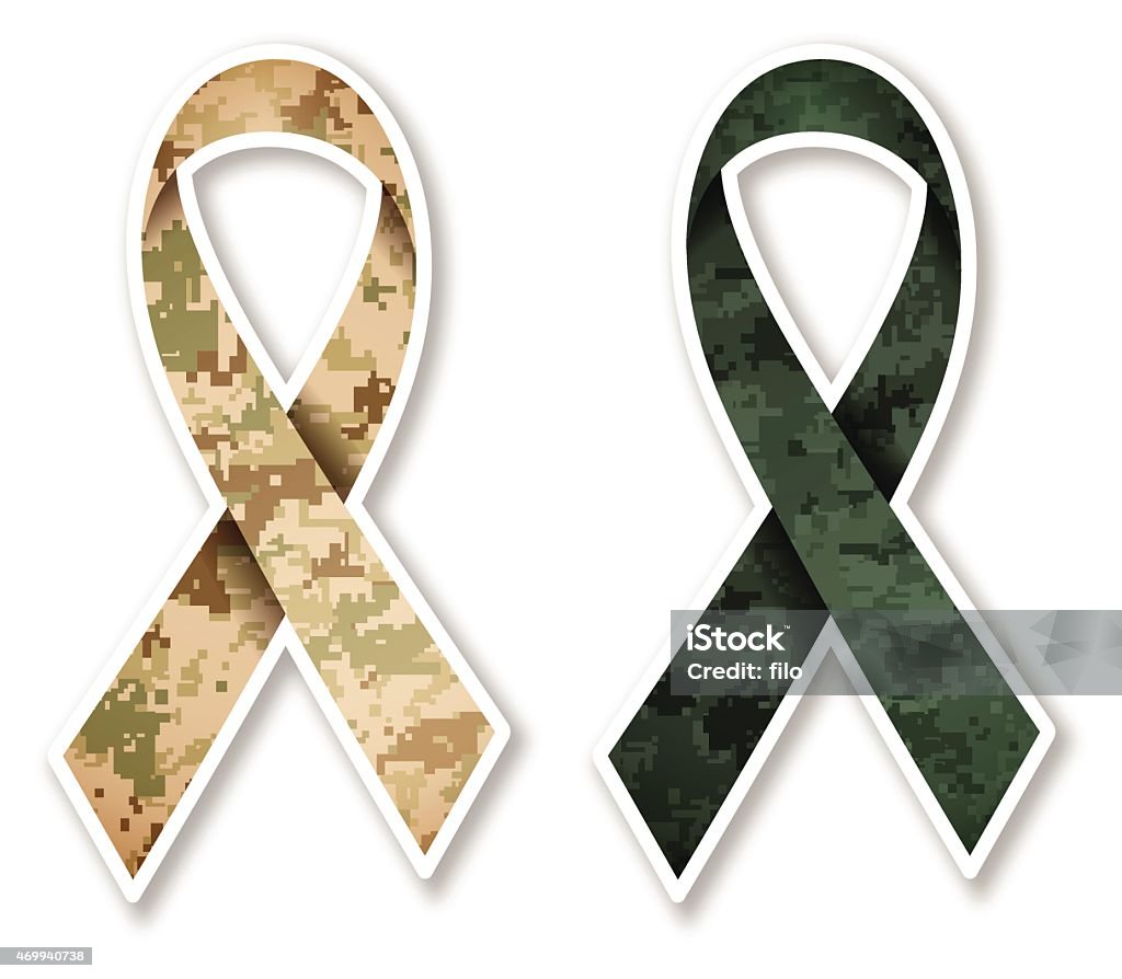 Camouflage Military Ribbon Camouflage military salute to service veterans ribbon. Includes both desert camouflage and dark green camouflage. EPS 10 file. Transparency effects used on highlight elements. Award Ribbon stock vector