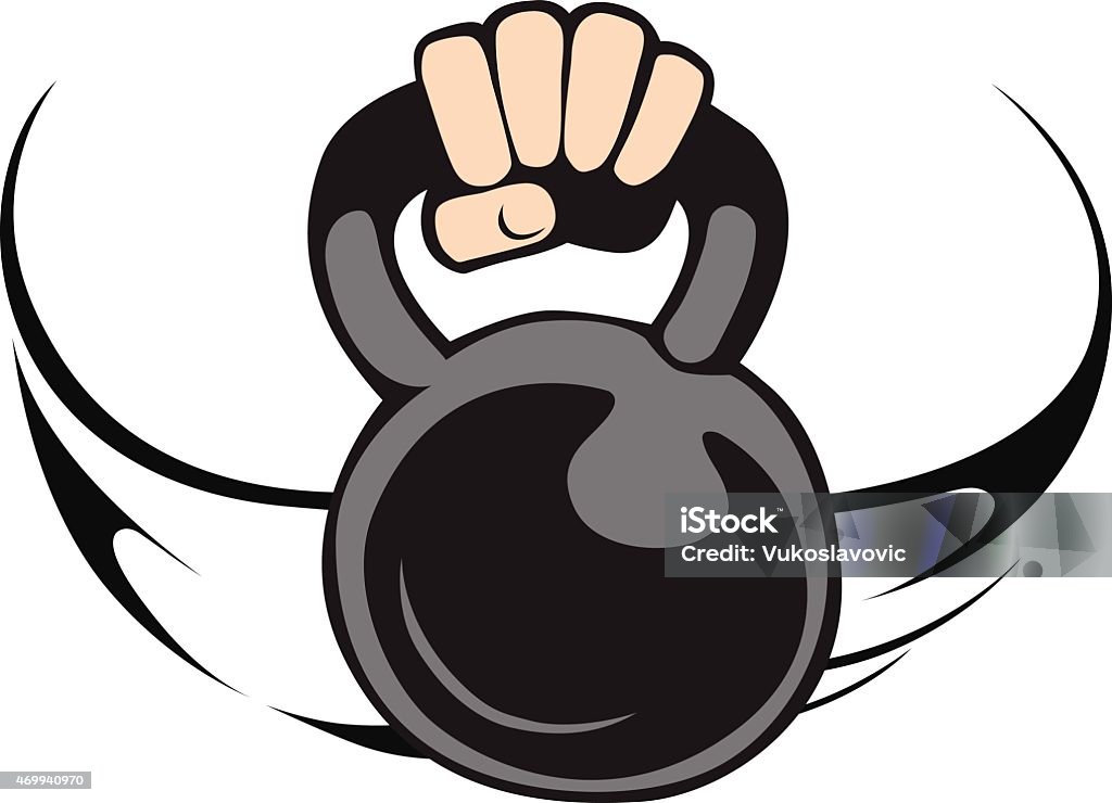 Hand lifting the kattlebell. Hand lifting and swinging the kattlebells. Easy editable vector illustration. Kettlebell stock vector