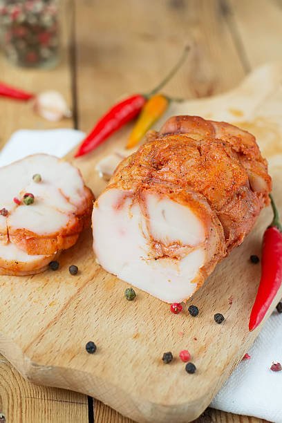 istock chicken pastrami, chili peppers on wooden background 469941168