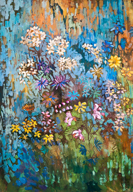 оригинальные абстрактный масляная живопись польской цветов. - meadow single flower bud cornflower stock illustrations