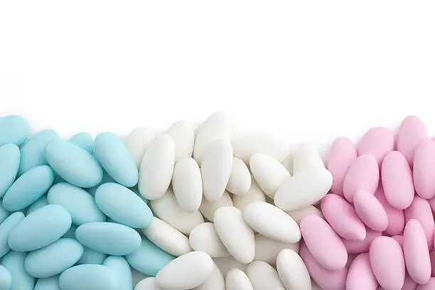 assortment of sugared almonds and copy space