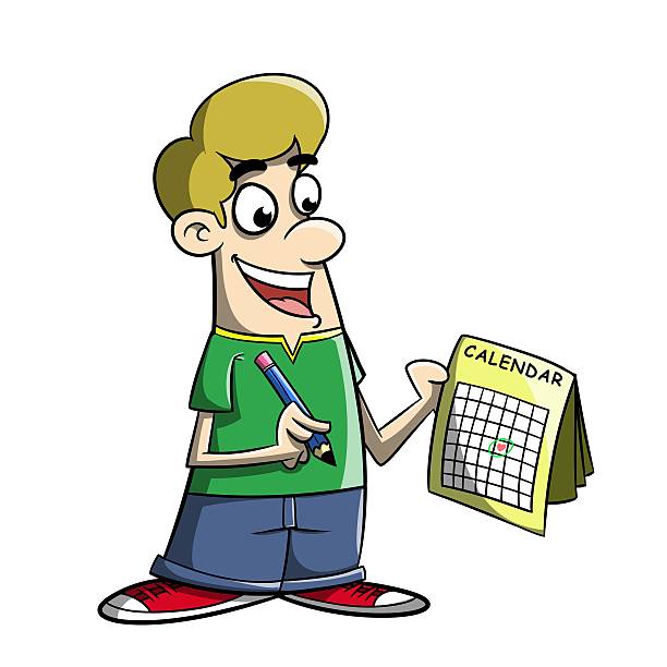 comic markieren tag in einem kalender - filzarbeiten stock-grafiken, -clipart, -cartoons und -symbole