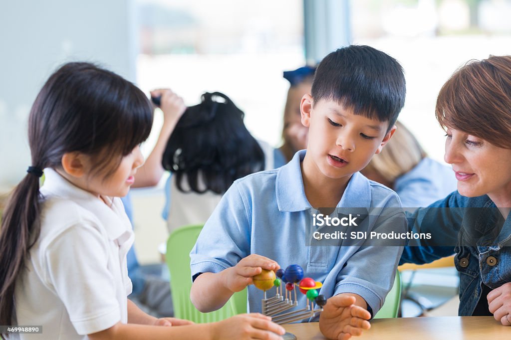 Asian students studying solar system in private elementary science classroom Production Tool Ref #43 2015 Stock Photo