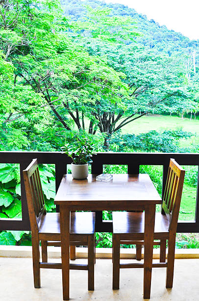 istock Wooden chair and table 469950375