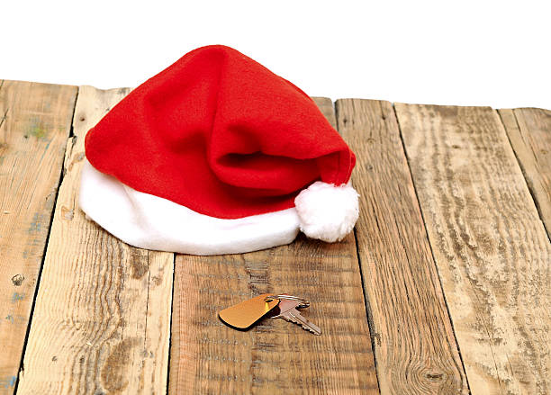 istock Santa's key with blank label  on old wooden table 469951539