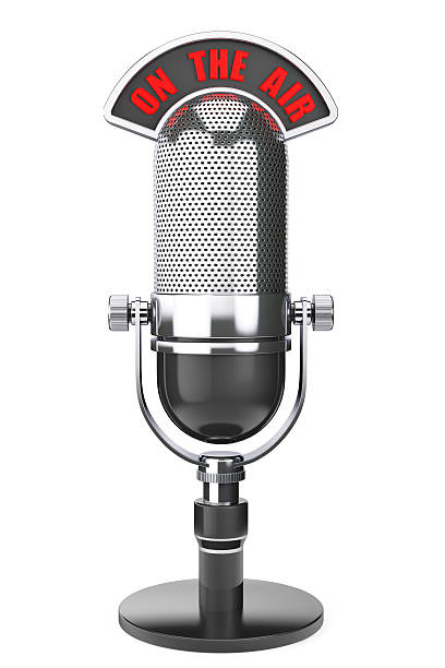 istock Vintage silver microphone with On The Air Sign 469951776
