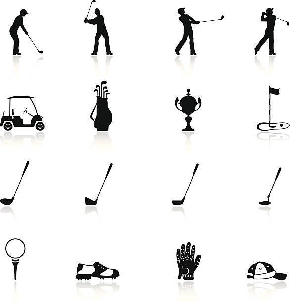 набор иконок для гольфа - golf swing golf golf club golf ball stock illustrations