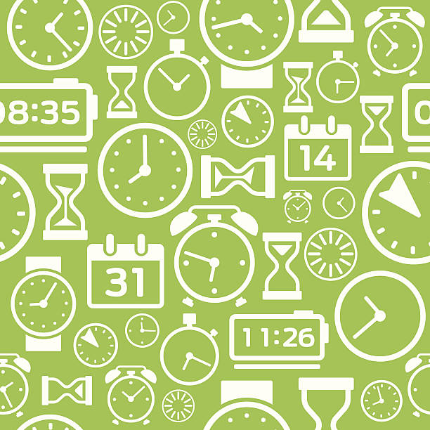 Seamless Time Background Clock and time keeping icons and elements. time designs stock illustrations