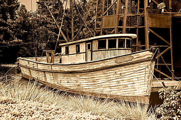 Weathered fishing boat stock photo