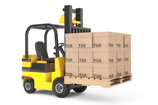 istock Forklift truck with boxes and pallet 469957102