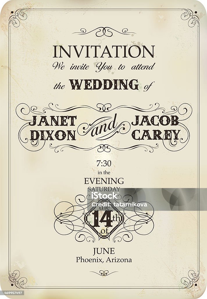 Vintage invitación de boda - arte vectorial de Invitación libre de derechos