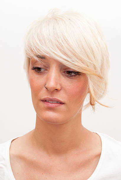 istock Beautiful woman with short white hair 469959559