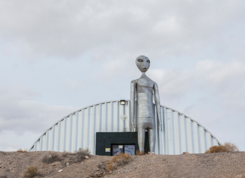 Hiko, USA - February 7, 2014: A photo of the Alien Research Center in Hiko, Nevada. Close to Area 51 this is a gift and Souvenir serving the many tourists visiting Area 51