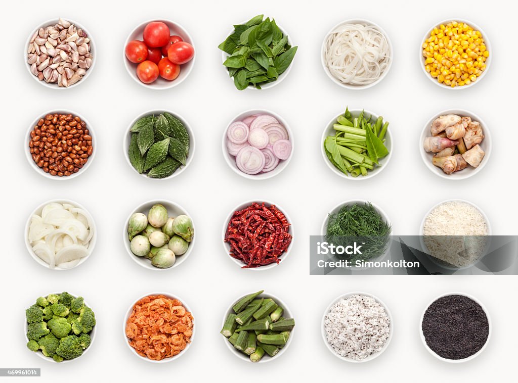 composite with varieties of ingredients composite with many different varieties of ingredients in small white bowls 2015 Stock Photo