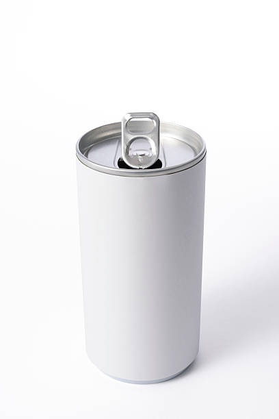 Isolated shot of opened blank drink can on white background