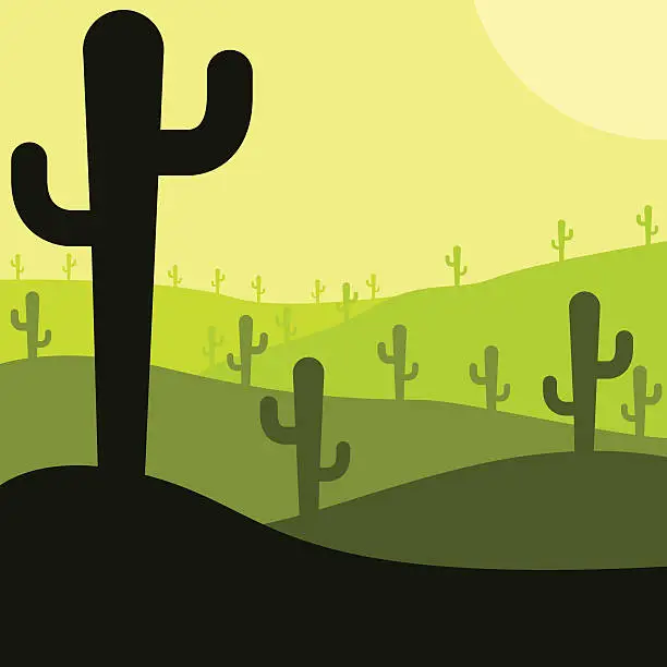 Vector illustration of Mexican desert cactus scene in vector format.