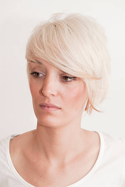 istock Beautiful woman with short white hair 469963563