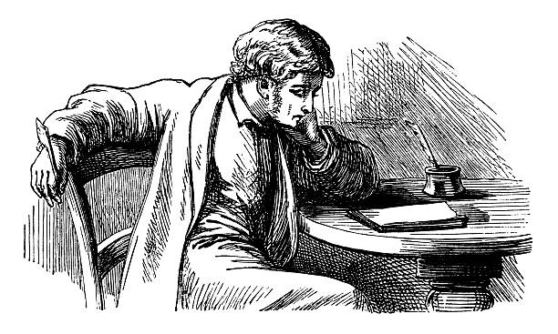 Victorian escritor pensando - ilustração de arte em vetor