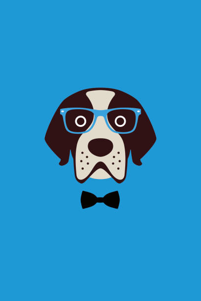 dog wear glasses and bowknot like a Gentlemen Gentlemen dog wear glasses and bowknot like a man, Fashion portrait of dog animal head man stock illustrations