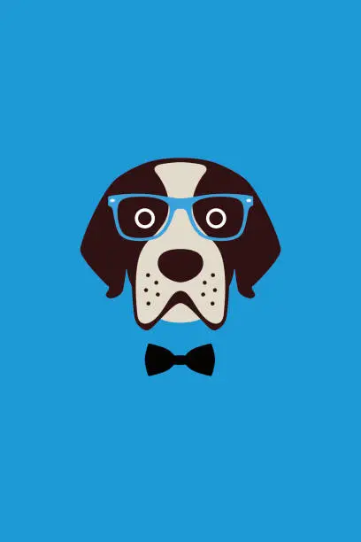 Vector illustration of dog wear glasses and bowknot like a Gentlemen