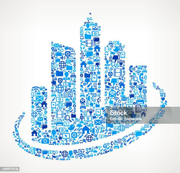 City Buildings On Vector Technology Pattern Background Stock Illustration - Download Image Now