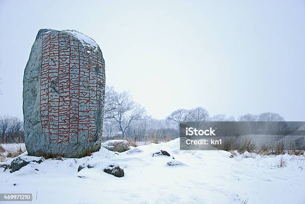 Rune Stone In Winter Land Stock Photo - Download Image Now - Runes, Viking Ship, Viking