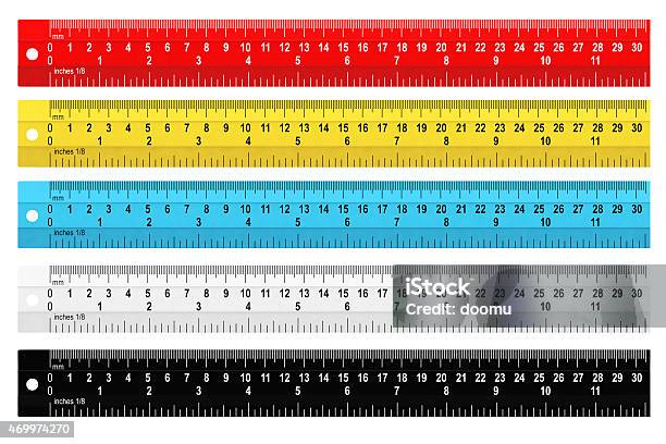 Set Of Colorful Rulers Stock Photo - Download Image Now - Ruler, Plastic, Inch