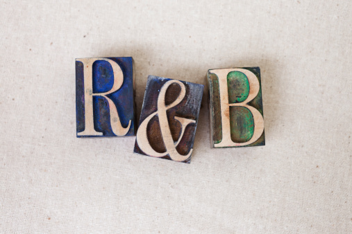 R&B spelled with vintage letterpress alphabets
