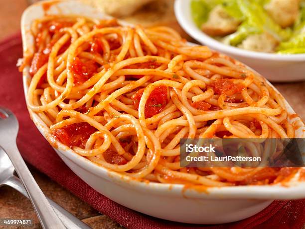 Spaghetti In Tomato Sauce Stock Photo - Download Image Now - Baguette, Bolognese Sauce, Bowl