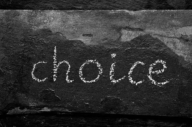 istock The word CHOICE written with chalk on black stone 469975240