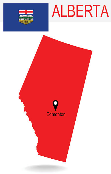 캐나다 주: 게레로 지도 및 플래깅 - alberta map canada province stock illustrations