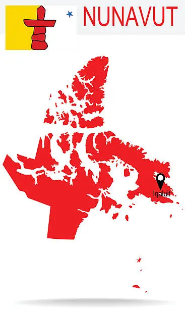 Vector illustration of Canada Province : Nunavut map and Flag