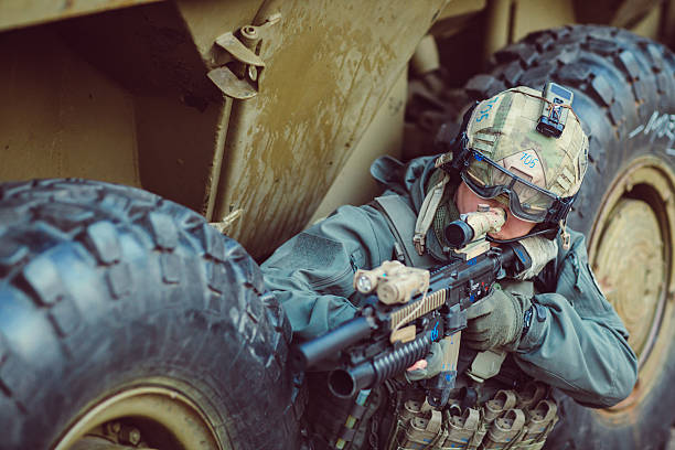 istock Soldier aim at a target of weapons 469979972