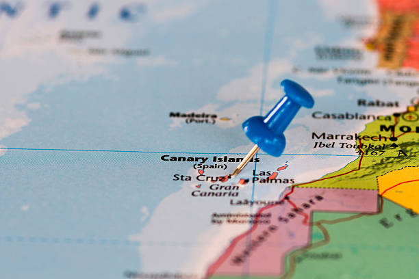 istock Map of Canary Islands with a blue pushpin stuck 469980022