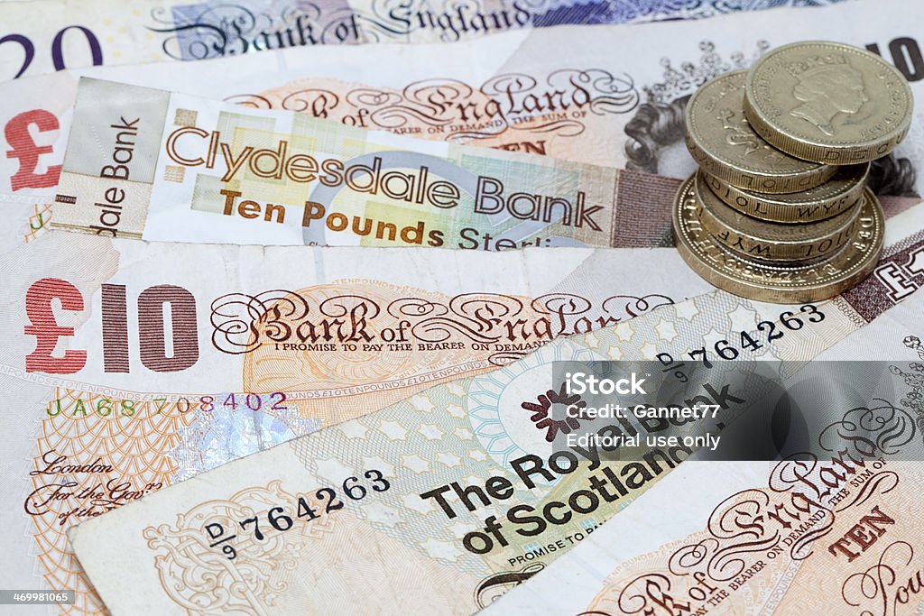Inglese e scozzese sfondo di valuta - Foto stock royalty-free di Banconota da dieci sterline