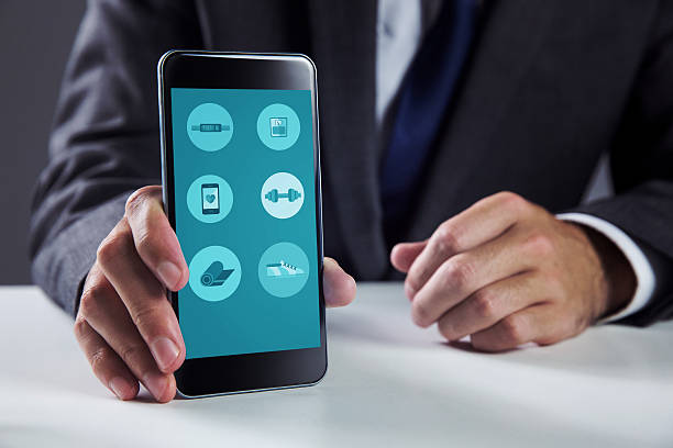 istock Composite image of businessman using smartphone 469981514