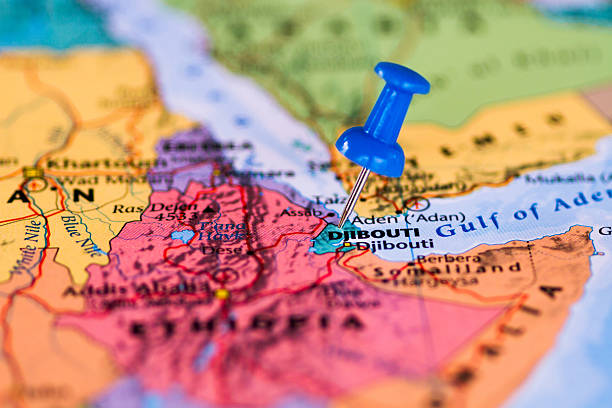 istock Map of Djbouti with a blue pushpin stuck 469981806