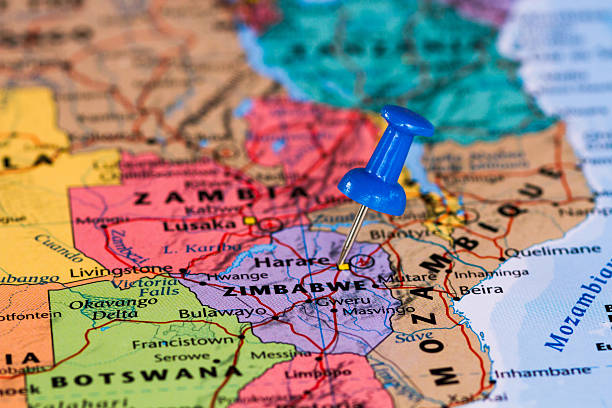 istock Map of Zimbabwe with a blue pushpin stuck 469981886