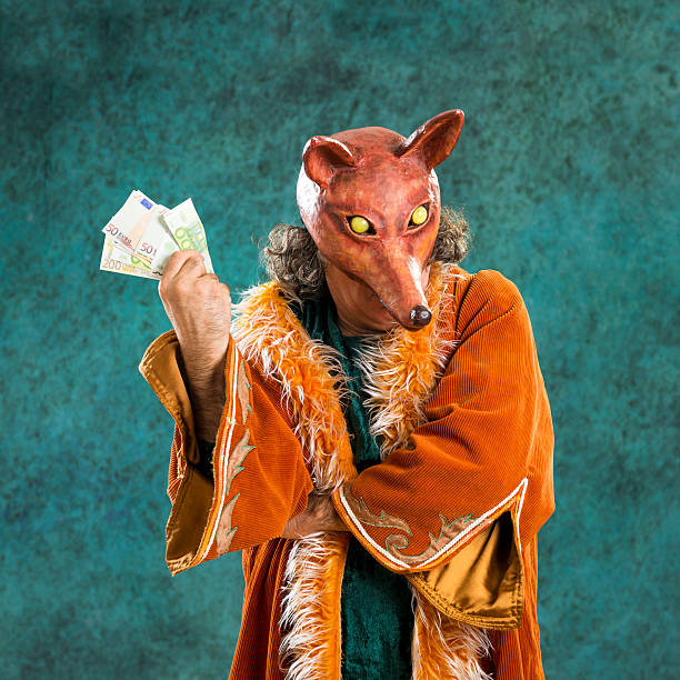 istock Rich man wearing fox mask loves banknotes 469981915