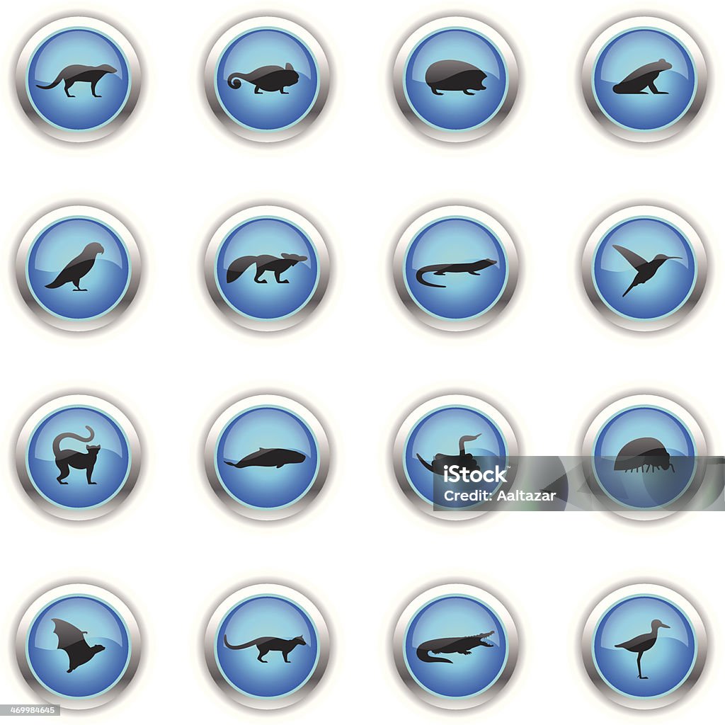 Blue Icons - Madagascar Animals 16 icons representing different Madagascar animals. Frog stock vector