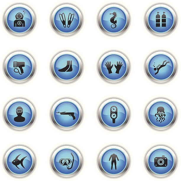 blaue icon-tauchen - oxygen tank underwater diving diving wetsuit stock-grafiken, -clipart, -cartoons und -symbole