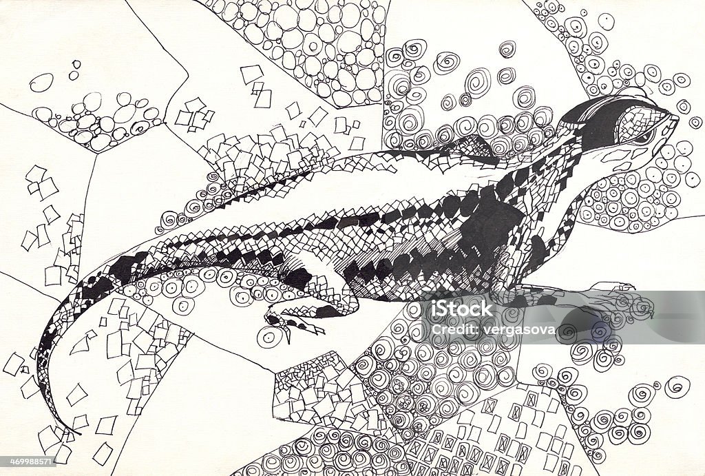 lizard pen drawing lizard pen drawing sketch Amphibian stock illustration