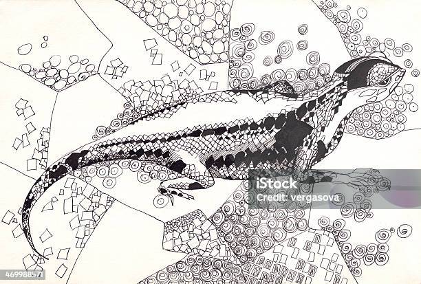 Lizard Pen Drawing Stock Illustration - Download Image Now - Amphibian, Black And White, Black Color