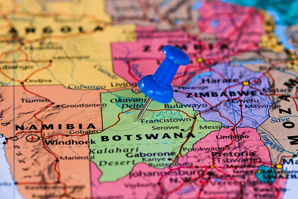istock Map of Botswana with a blue pushpin stuck 469989550
