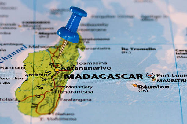 istock Map of Madagascar with a blue pushpin stuck 469989816